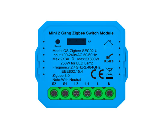 smart remote switch ec series 2 gangs zigbee switch module with rf receiver