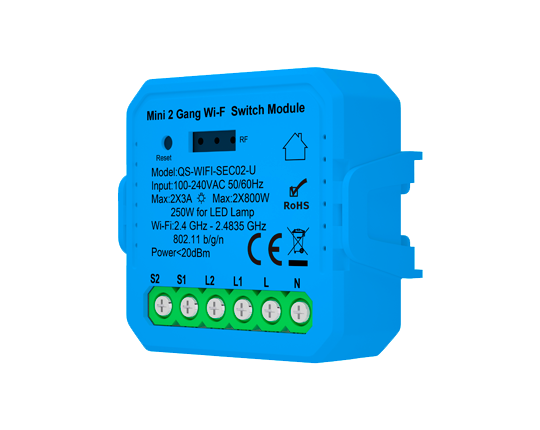 EC Series 2 Gangs WiFi Switch Module with RF Receiver