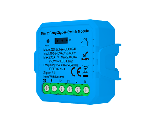 EC Series 2 Gangs Zigbee Switch Module with RF Receiver